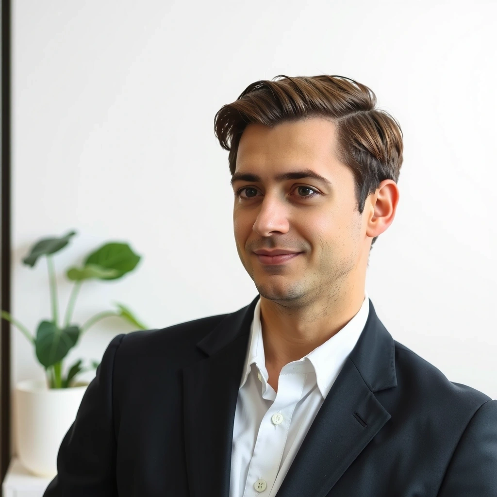 Portrait of a thoughtful man, a co-founder of a natural wellness brand.