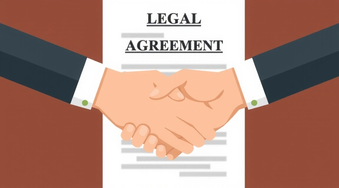 Handshake over a legal document, symbolizing agreement to terms